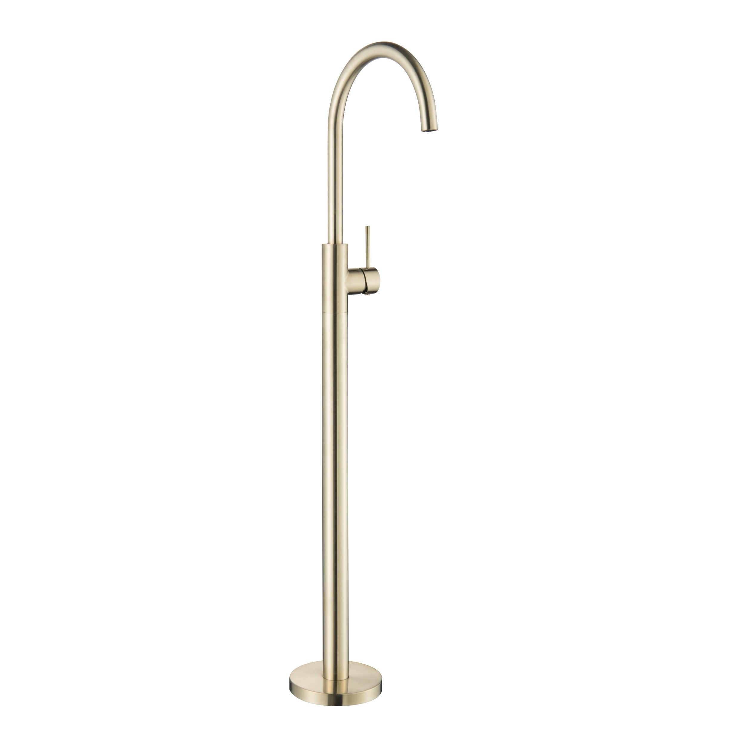 Gold-colored freestanding bathtub faucet on a white background