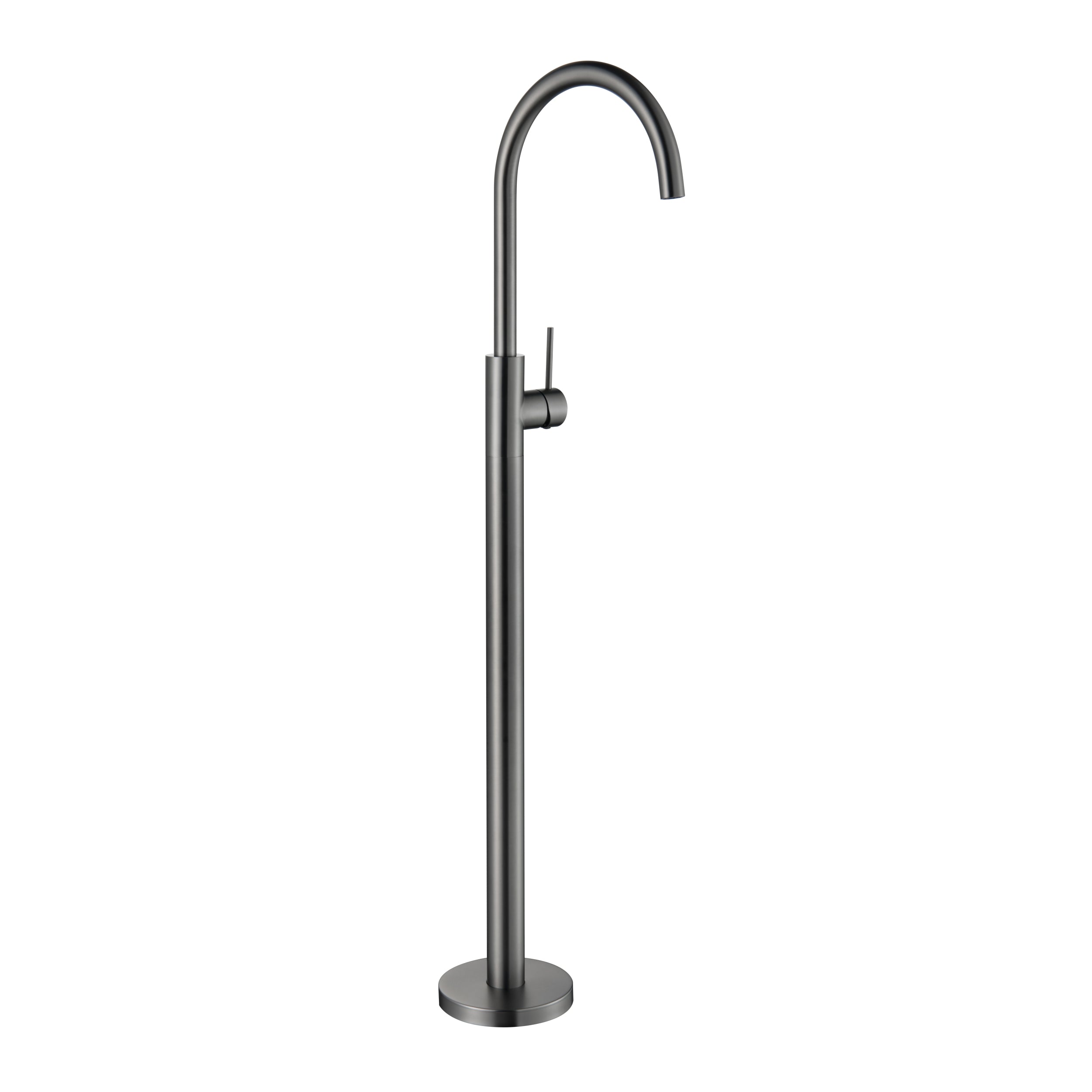 Gunmetal steel freestanding bathtub faucet on a white background
