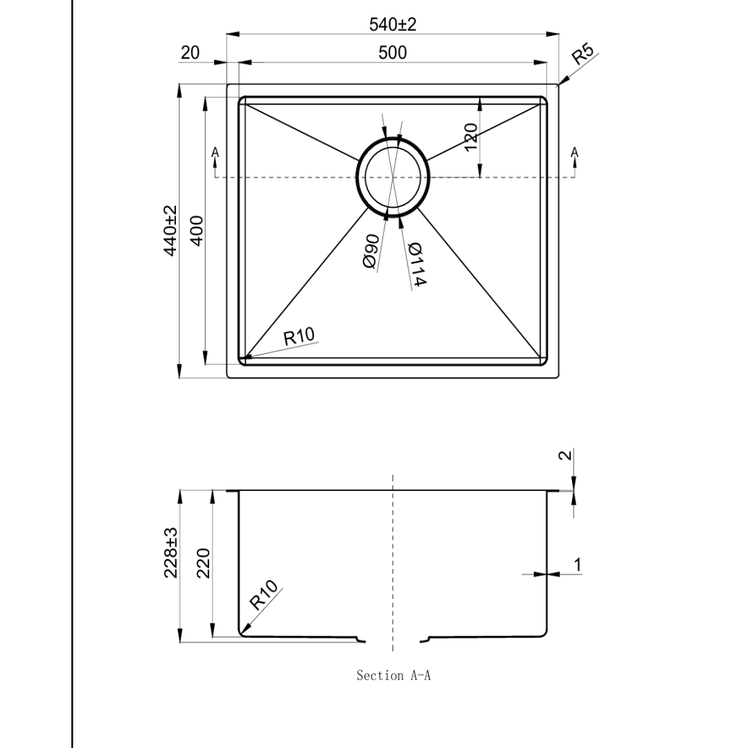 Titan Single Stainless Steel Sink 540mm
