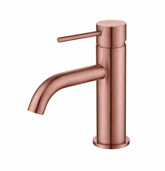 Elke Curved Countertop Basin Mixer Brushed Copper
