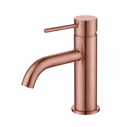Elke Curved Countertop Basin Mixer Brushed Copper