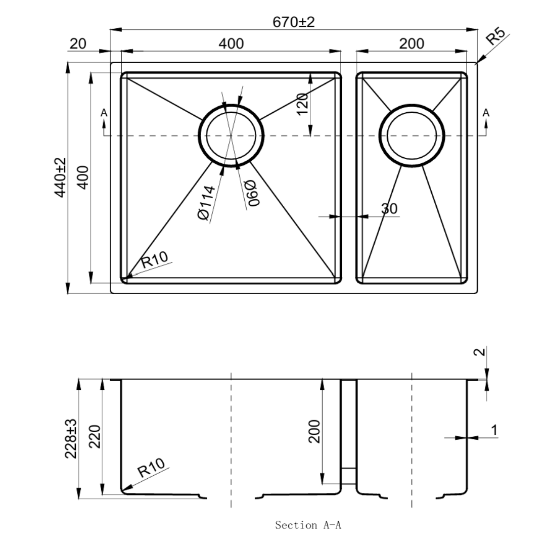 Titan Double Stainless Steel Sink 670mm