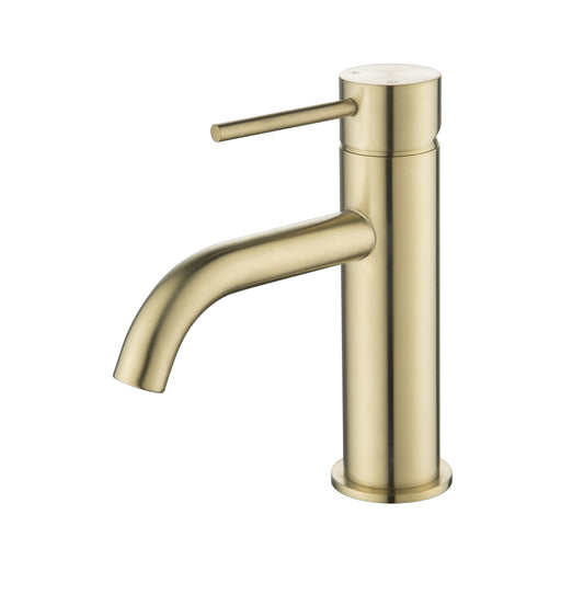 Elke Curved Countertop Basin Mixer Brushed Gold