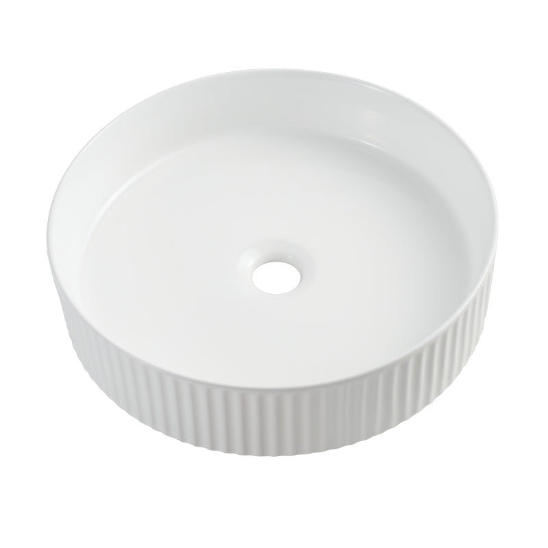 Countertop Basin Round Fluted White