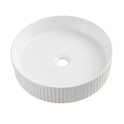 Countertop Basin Round Fluted White