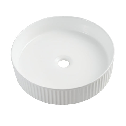 Countertop Basin Round Fluted White