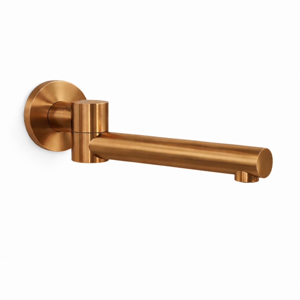 Bronze wall-mounted faucet on a white background