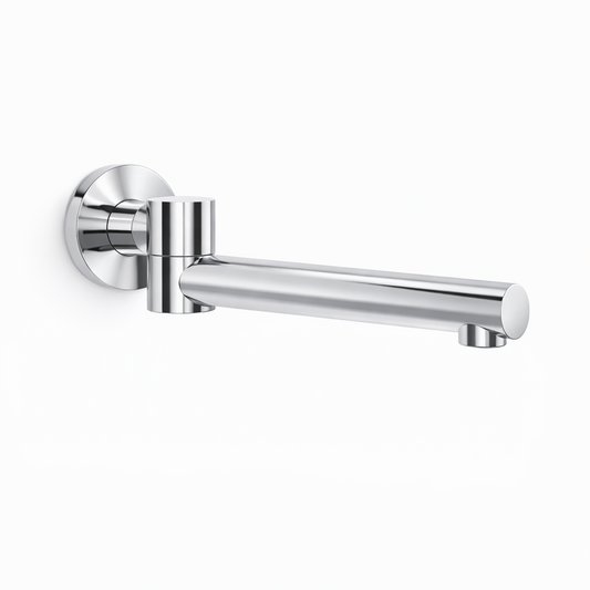 Chrome wall-mounted faucet on a white background