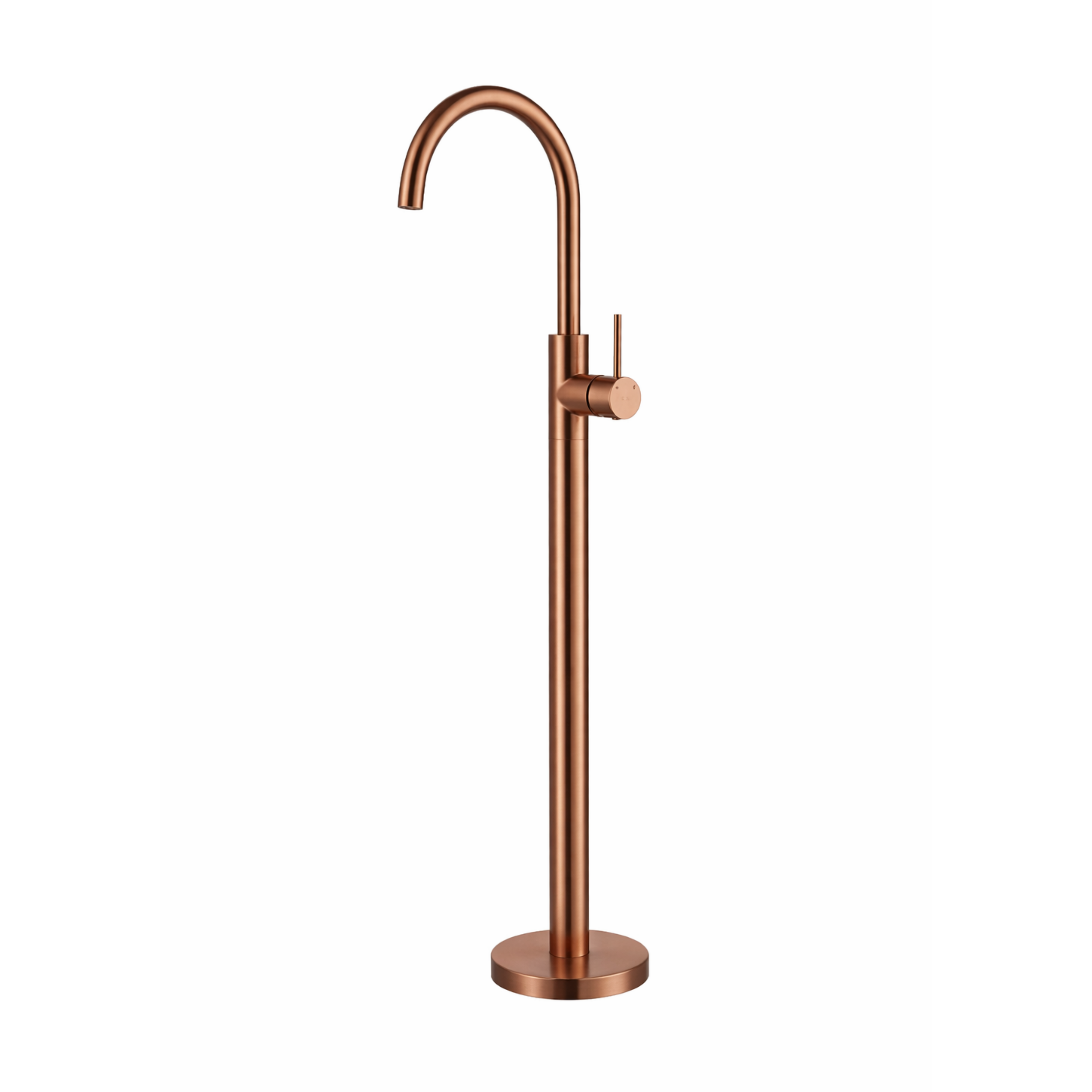 Copper freestanding bathtub faucet on a white background