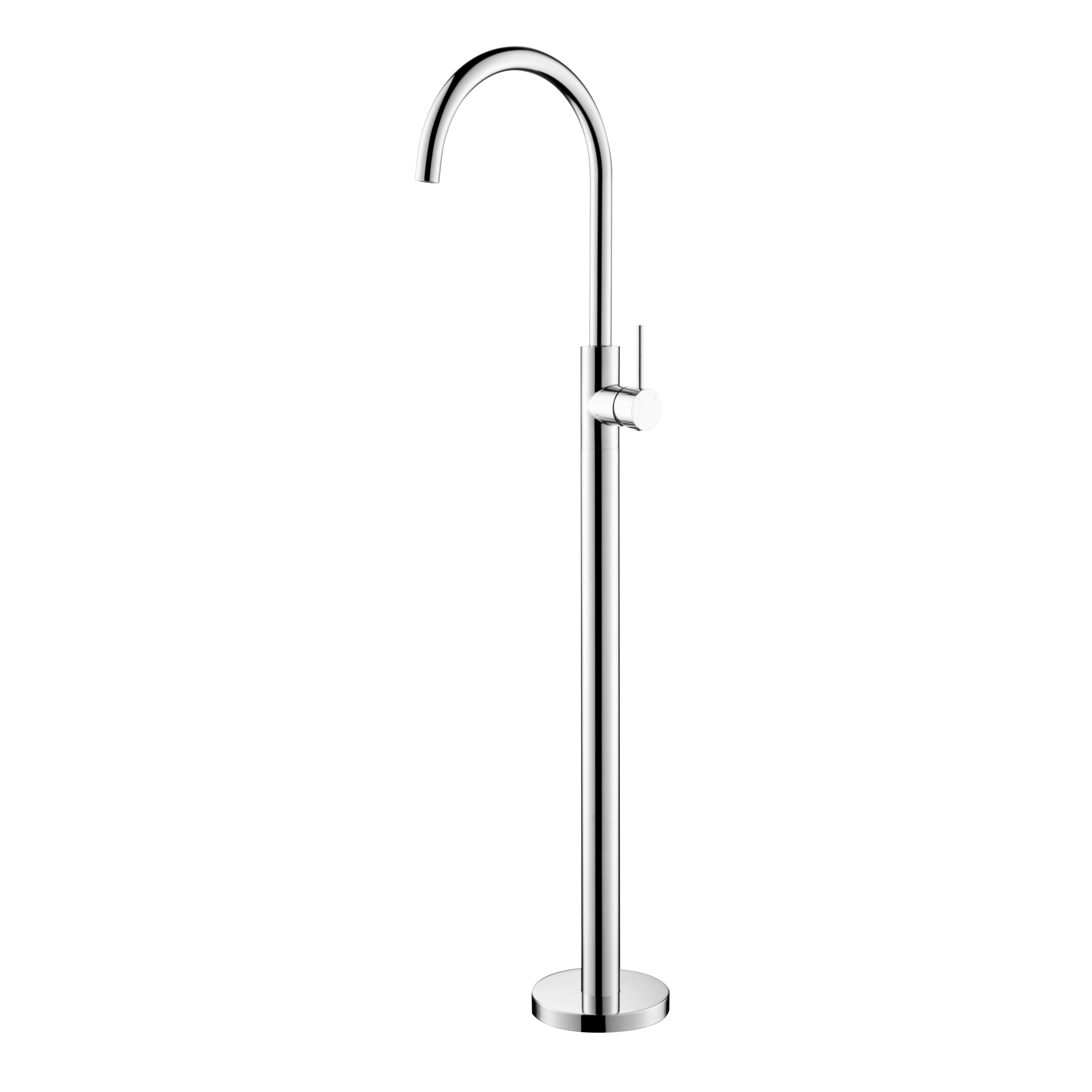 Chrome freestanding bathtub faucet on a white background
