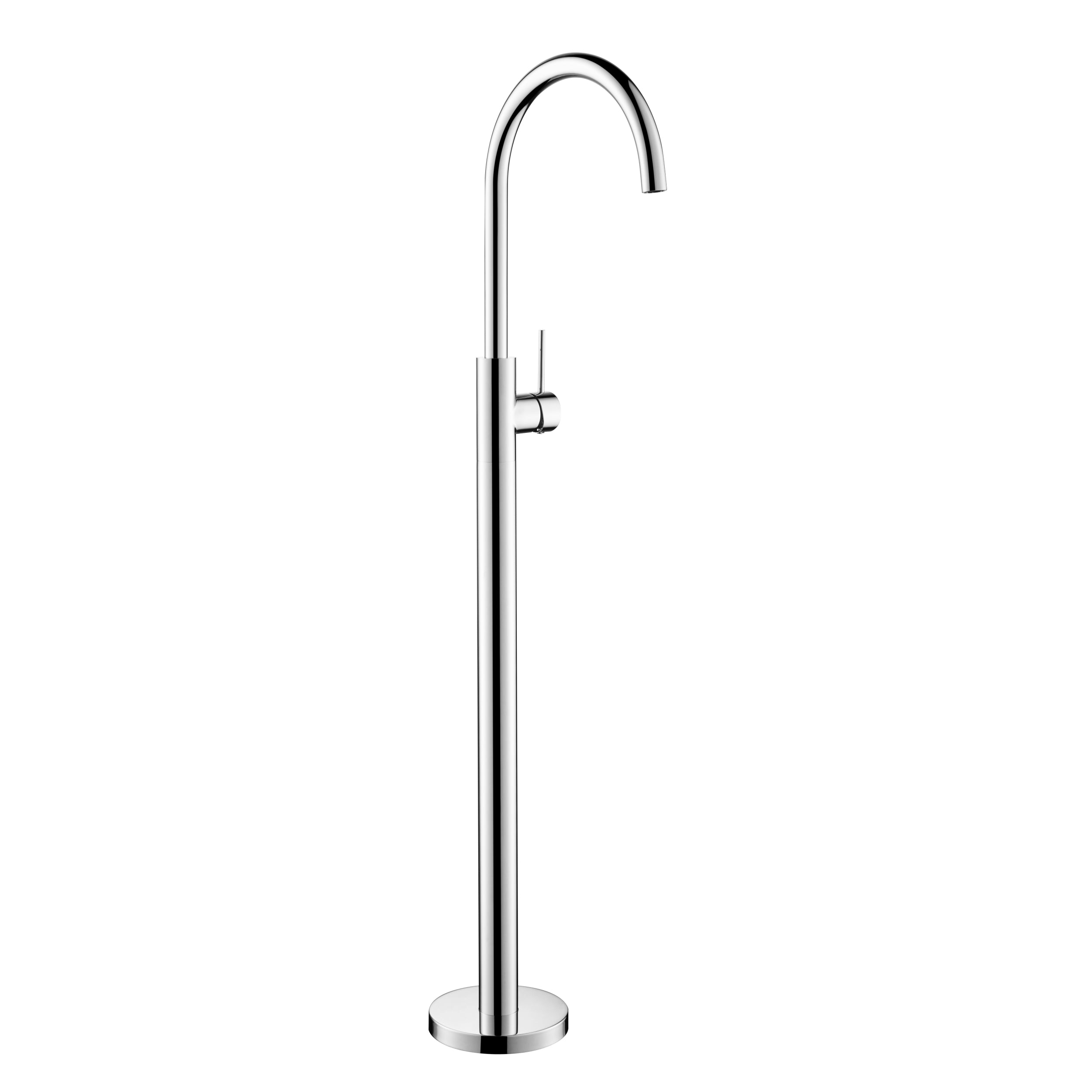 Chrome freestanding bathtub faucet on a white background