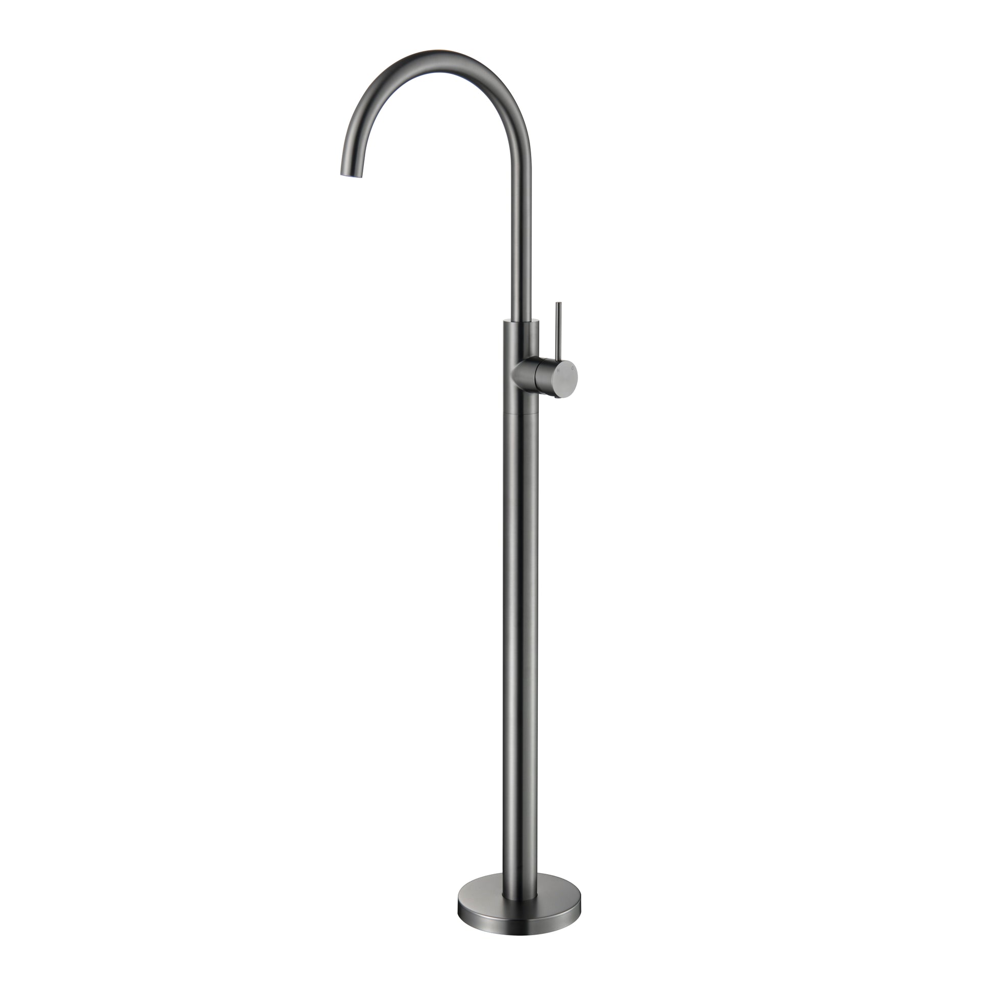 Gunmetal steel freestanding bathtub faucet on a white background