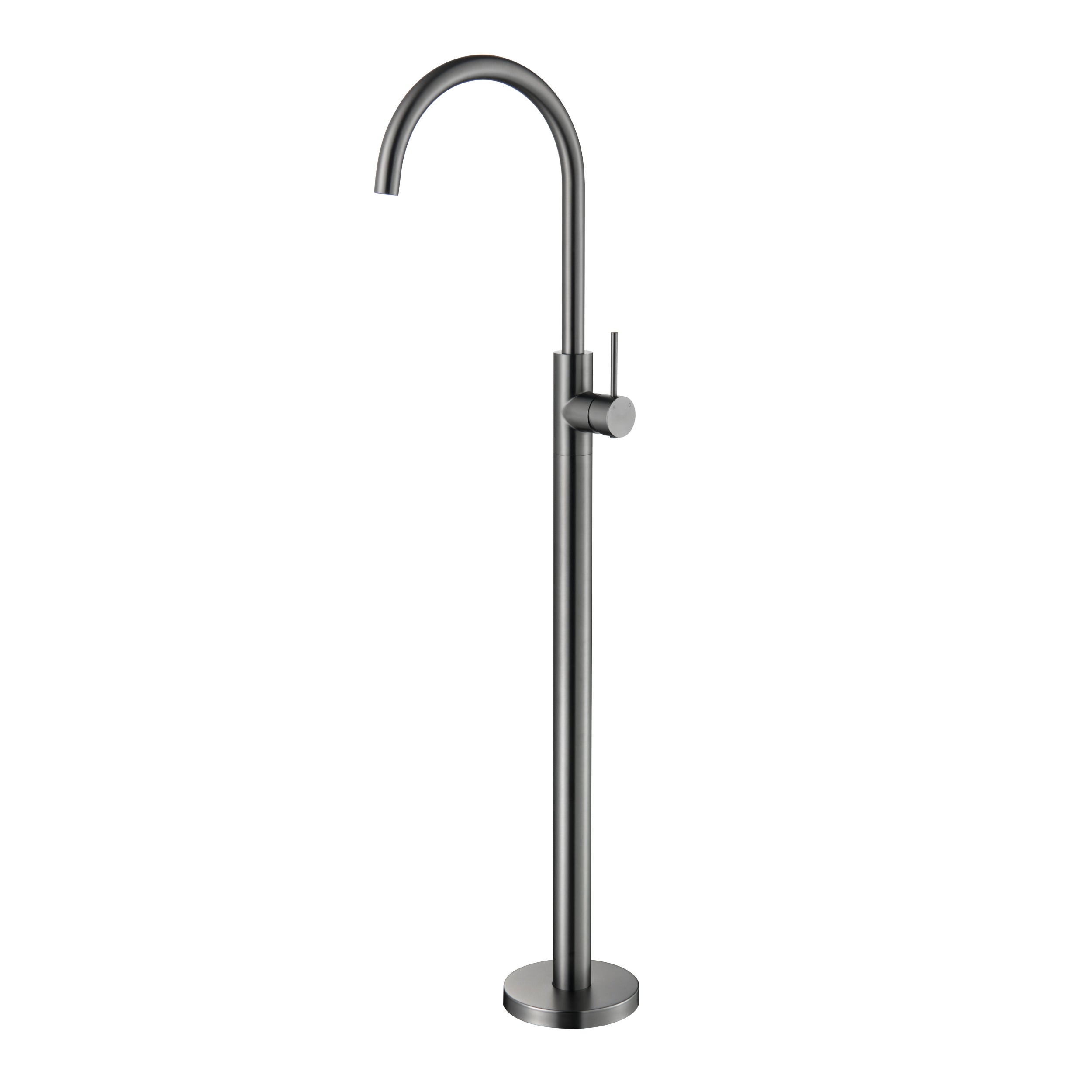 Gunmetal steel freestanding bathtub faucet on a white background