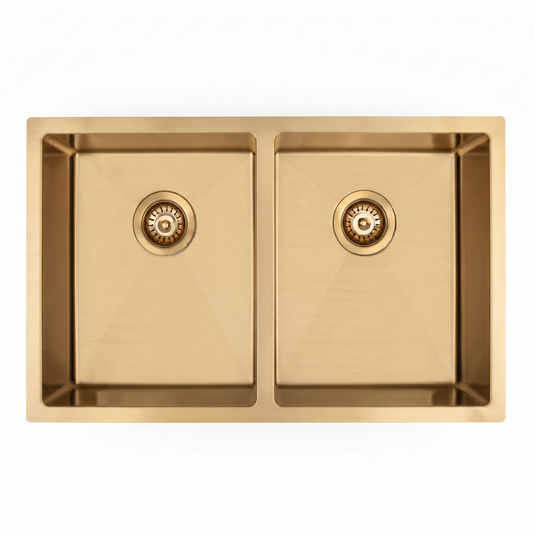 Titan Brushed Gold Double Stainless Steel Sink with Overflow 760mm