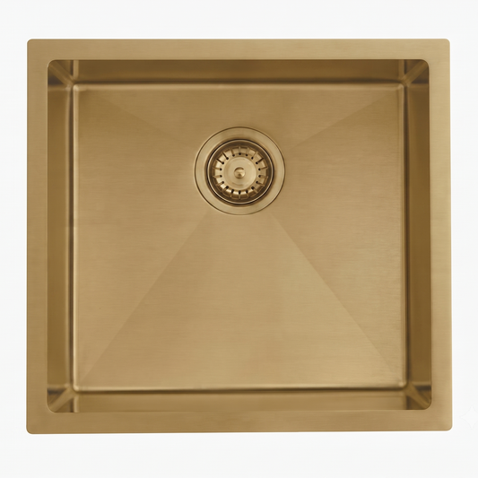 Titan Brushed Gold Single Stainless Steel Sink with Overflow 440mm