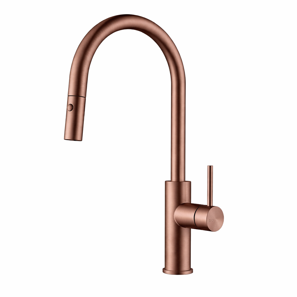 Elke Button Pull Mixer Brushed Copper