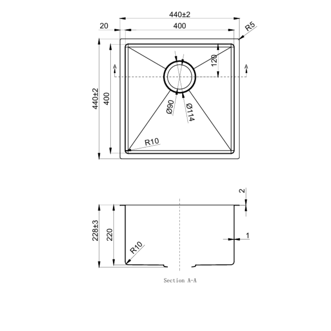 Titan Single Stainless Steel Sink 440mm