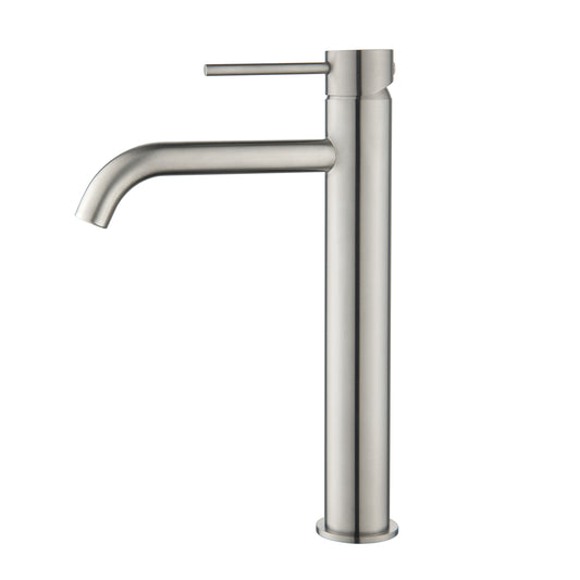 Elke Curved Countertop Tall Basin Mixer Brushed Nickel